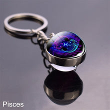 Load image into Gallery viewer, 12 Zodiac Sign Keychain Sphere Ball Crystal Key Rings Scorpio Leo Aries Constellation Birthday Gift for Women and Mens