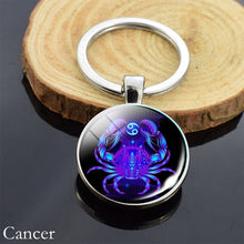 Load image into Gallery viewer, 12 Zodiac Sign Keychain Sphere Ball Crystal Key Rings Scorpio Leo Aries Constellation Birthday Gift for Women and Mens