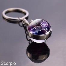 Load image into Gallery viewer, 12 Zodiac Sign Keychain Sphere Ball Crystal Key Rings Scorpio Leo Aries Constellation Birthday Gift for Women and Mens