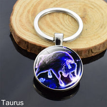 Load image into Gallery viewer, 12 Zodiac Sign Keychain Sphere Ball Crystal Key Rings Scorpio Leo Aries Constellation Birthday Gift for Women and Mens