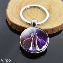 Load image into Gallery viewer, 12 Zodiac Sign Keychain Sphere Ball Crystal Key Rings Scorpio Leo Aries Constellation Birthday Gift for Women and Mens