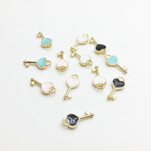 Load image into Gallery viewer, 30pcs/lot New Heart Shape Key Enamel Pendant Carousel Charms for DIY Bracelet Necklace
