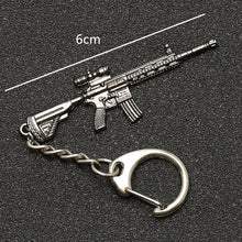 Load image into Gallery viewer, PUBG Keychain Playerunknowns Battlegrounds Backpack Armor Helmet Pan 98k Flare Gun Keyring Key Chain Ring Army Jewelry Wholesale
