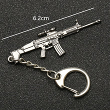 Load image into Gallery viewer, PUBG Keychain Playerunknowns Battlegrounds Backpack Armor Helmet Pan 98k Flare Gun Keyring Key Chain Ring Army Jewelry Wholesale
