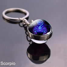 Load image into Gallery viewer, 12 Zodiac Sign Keychain Sphere Ball Crystal Key Rings Scorpio Leo Aries Constellation Birthday Gift for Women and Mens
