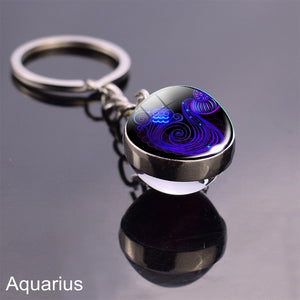 12 Zodiac Sign Keychain Sphere Ball Crystal Key Rings Scorpio Leo Aries Constellation Birthday Gift for Women and Mens