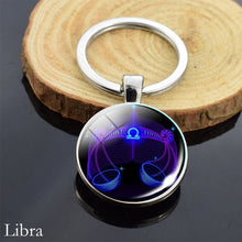 Load image into Gallery viewer, 12 Zodiac Sign Keychain Sphere Ball Crystal Key Rings Scorpio Leo Aries Constellation Birthday Gift for Women and Mens
