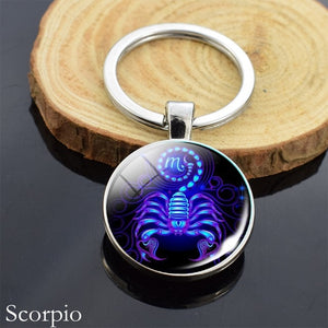 12 Zodiac Sign Keychain Sphere Ball Crystal Key Rings Scorpio Leo Aries Constellation Birthday Gift for Women and Mens