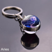 Load image into Gallery viewer, 12 Zodiac Sign Keychain Sphere Ball Crystal Key Rings Scorpio Leo Aries Constellation Birthday Gift for Women and Mens
