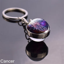 Load image into Gallery viewer, 12 Zodiac Sign Keychain Sphere Ball Crystal Key Rings Scorpio Leo Aries Constellation Birthday Gift for Women and Mens
