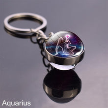 Load image into Gallery viewer, 12 Zodiac Sign Keychain Sphere Ball Crystal Key Rings Scorpio Leo Aries Constellation Birthday Gift for Women and Mens
