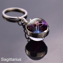 Load image into Gallery viewer, 12 Zodiac Sign Keychain Sphere Ball Crystal Key Rings Scorpio Leo Aries Constellation Birthday Gift for Women and Mens
