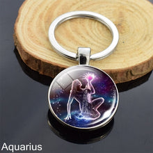 Load image into Gallery viewer, 12 Zodiac Sign Keychain Sphere Ball Crystal Key Rings Scorpio Leo Aries Constellation Birthday Gift for Women and Mens
