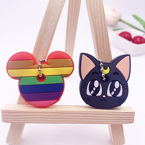 2Pcs/set Cute Cartoon Protective Silicone Keychain For Women/Man Key Cover Key Caps Key Ring Key Holder Kids Gift Key chains