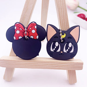 2Pcs/set Cute Cartoon Protective Silicone Keychain For Women/Man Key Cover Key Caps Key Ring Key Holder Kids Gift Key chains