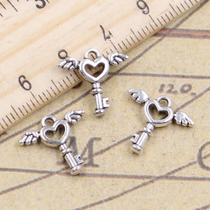 20pcs Charms fly key 14x14mm Antique silver color Pendants Making DIY Handmade Jewelry Factory Wholesale