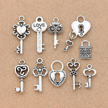 Load image into Gallery viewer, Mix Antique Silver Plated Key Lock Love Charm Pendants for Bracelet Necklace Accessories Diy Jewelry Making Handmade 10pcs
