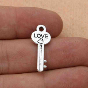 Mix Antique Silver Plated Key Lock Love Charm Pendants for Bracelet Necklace Accessories Diy Jewelry Making Handmade 10pcs