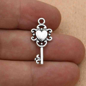 Mix Antique Silver Plated Key Lock Love Charm Pendants for Bracelet Necklace Accessories Diy Jewelry Making Handmade 10pcs