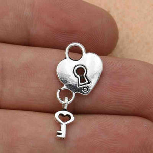 Mix Antique Silver Plated Key Lock Love Charm Pendants for Bracelet Necklace Accessories Diy Jewelry Making Handmade 10pcs