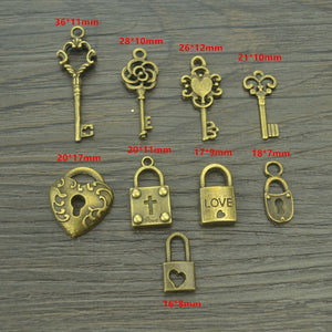 9 pcs Mix sale antique bronze Charms metal key & heart lock Pendants for Jewelry Making DIY Handmade Craft 42116B